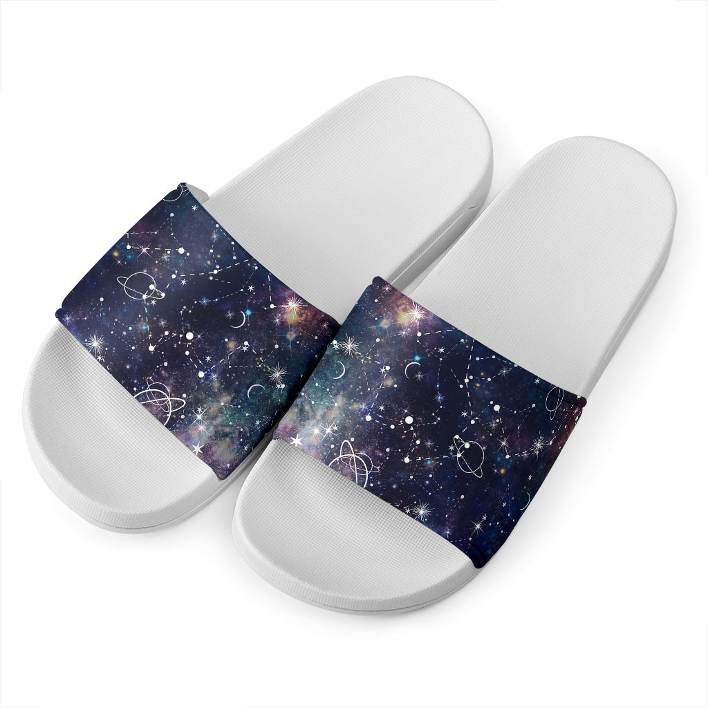 Constellation Galaxy Space Print White Slide Sandals