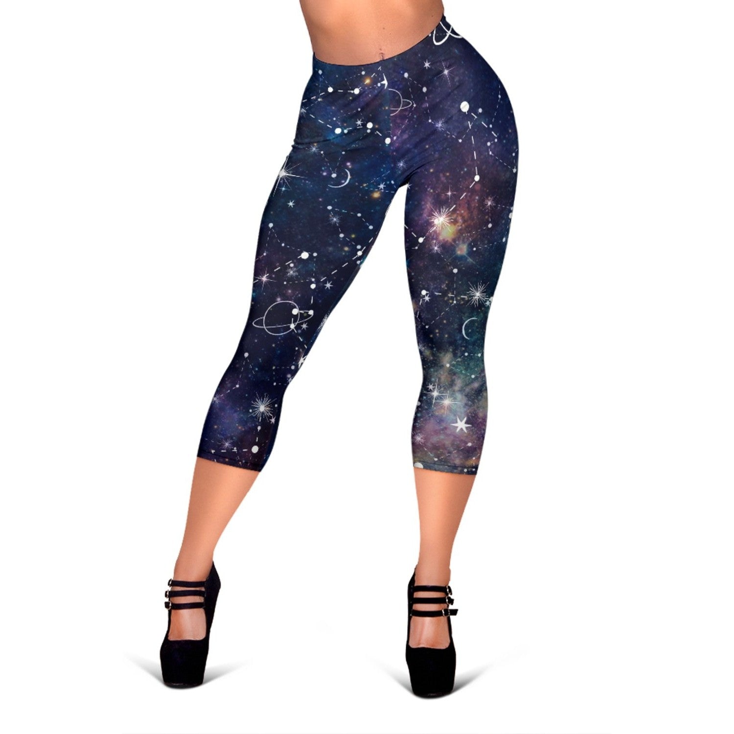 Constellation Galaxy Space Print Women's Capri Leggings