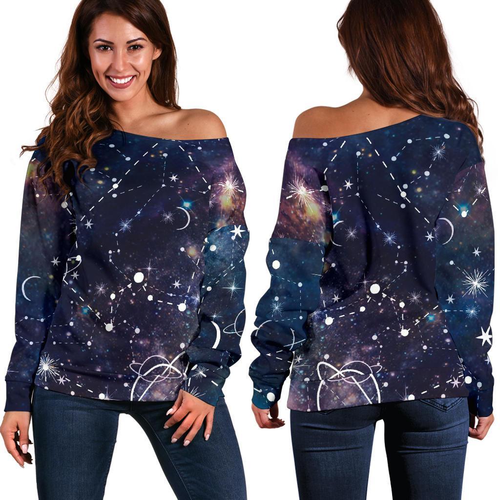 Constellation Galaxy Space Print Women's Off-Shoulder Sweatshirt