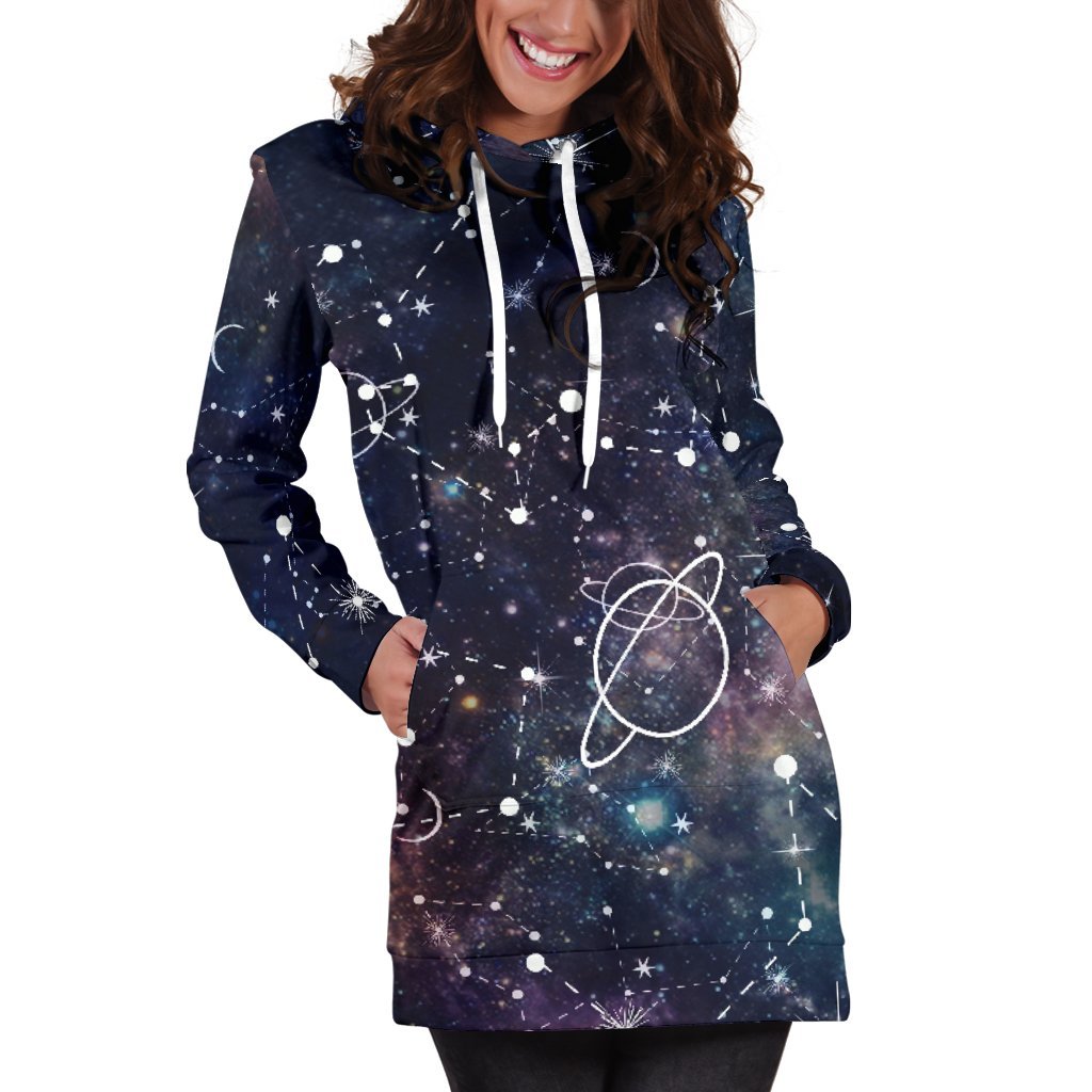 Constellation Galaxy Space Print Women's Pullover Hoodie Dress