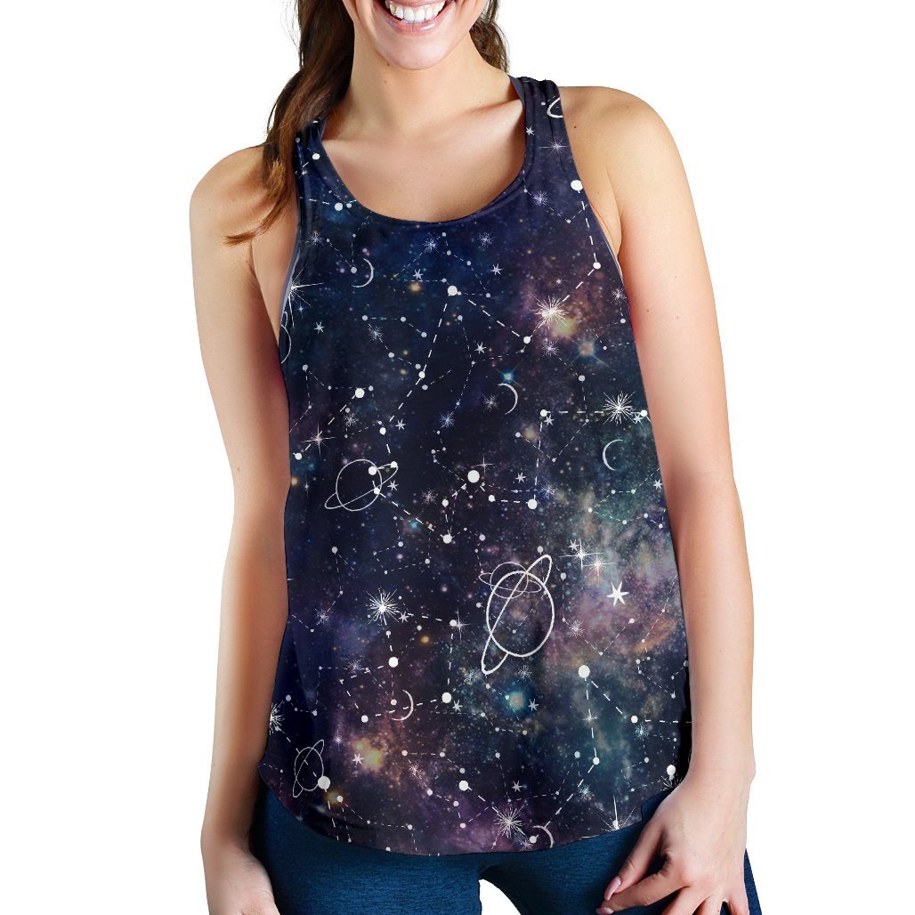 Constellation Galaxy Space Print Women's Racerback Tank Top