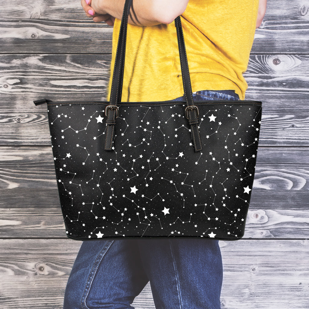 Constellation Sky Map Pattern Print Leather Tote Bag