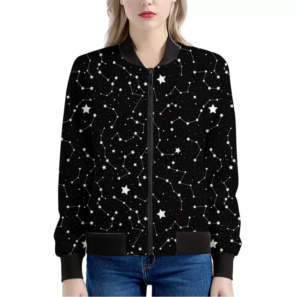 Constellation Sky Map Pattern Print Women's Bomber Jacket