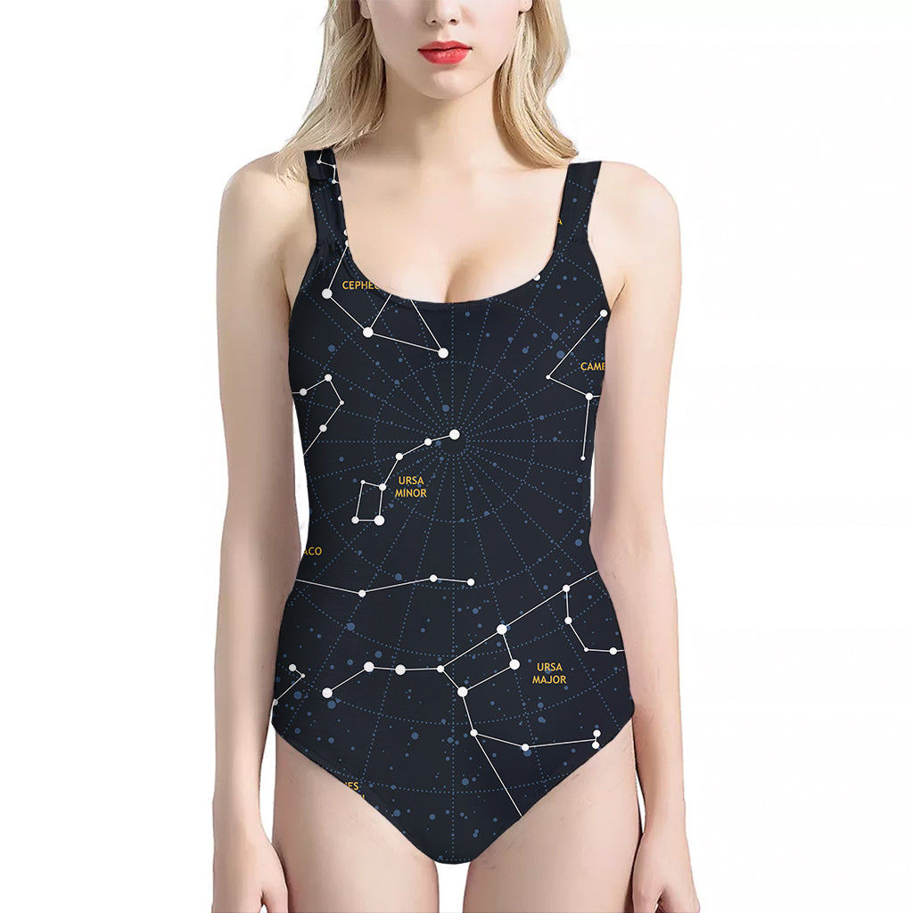 Constellation Sky Map Print One Piece Halter Neck Swimsuit