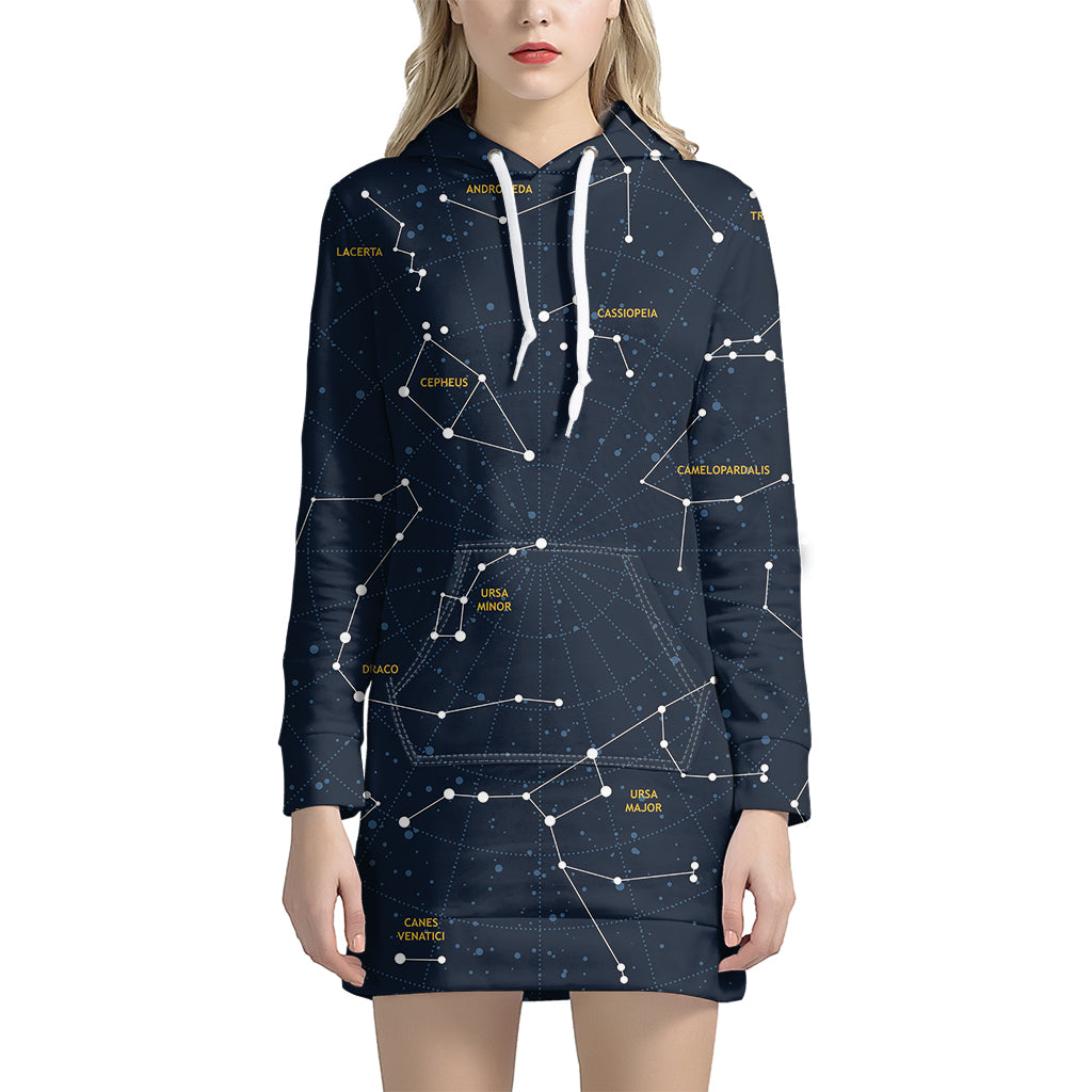 Constellation Sky Map Print Women's Pullover Hoodie Dress