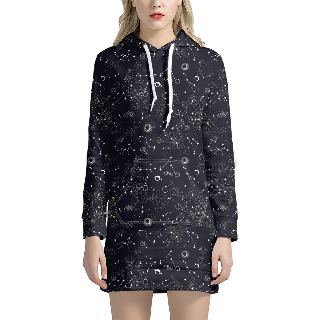 Constellation Space Pattern Print Women's Pullover Hoodie Dress