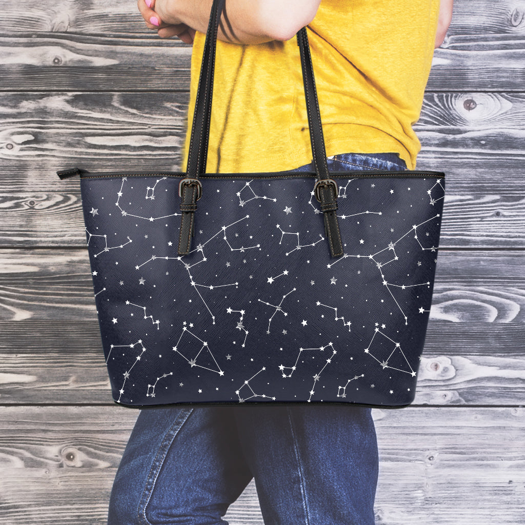 Constellation Stars Pattern Print Leather Tote Bag