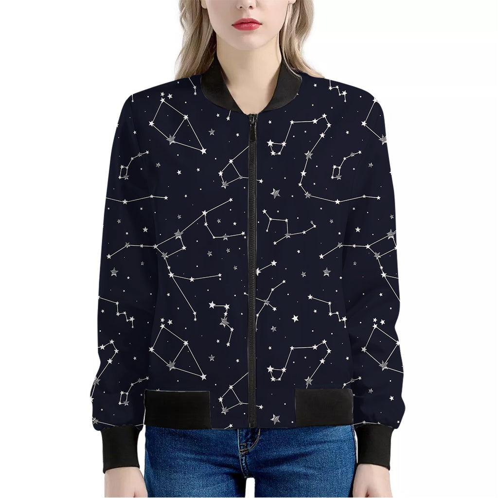 Constellation Stars Pattern Print Women's Bomber Jacket