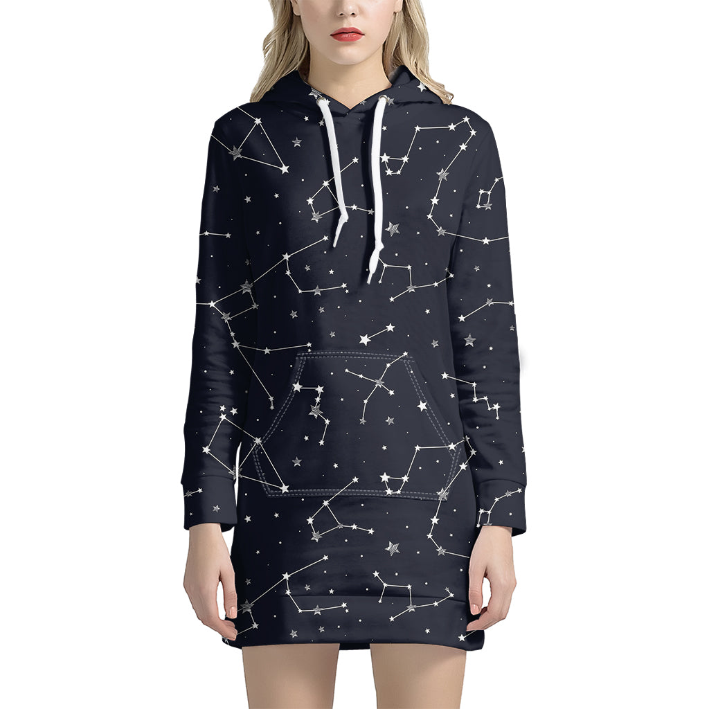 Constellation Stars Pattern Print Women's Pullover Hoodie Dress