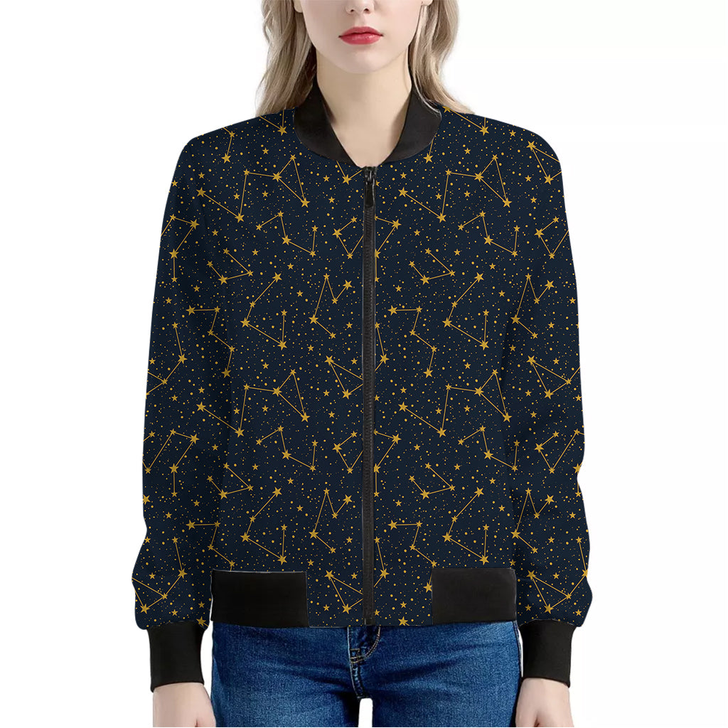 Constellation Symbols Pattern Print Women's Bomber Jacket