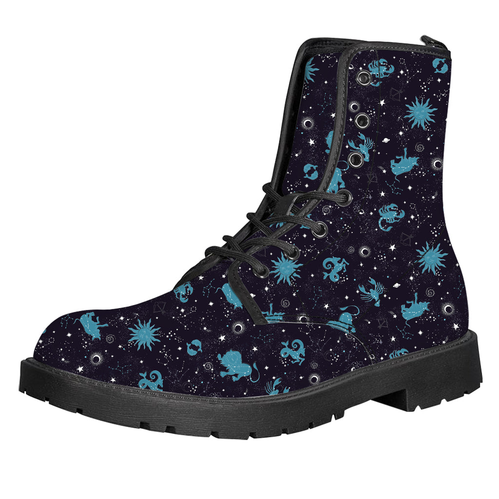 Constellation Zodiac Signs Pattern Print Leather Boots