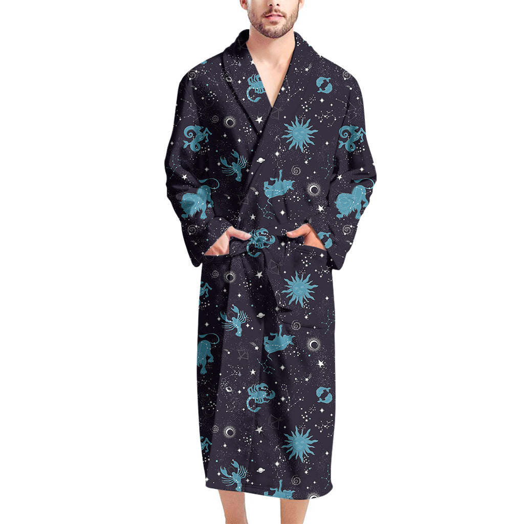 Constellation Zodiac Signs Pattern Print Men's Bathrobe