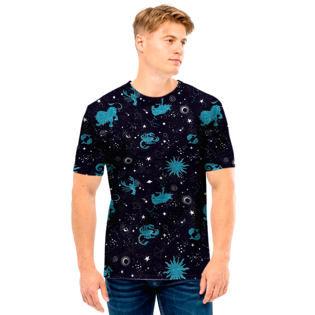 Constellation Zodiac Signs Pattern Print Men's T-Shirt