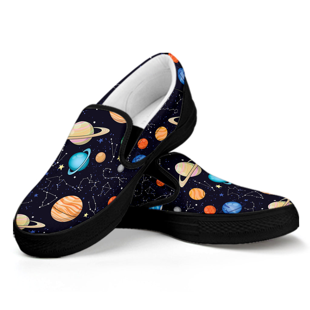 Constellations And Planets Pattern Print Black Slip On Shoes