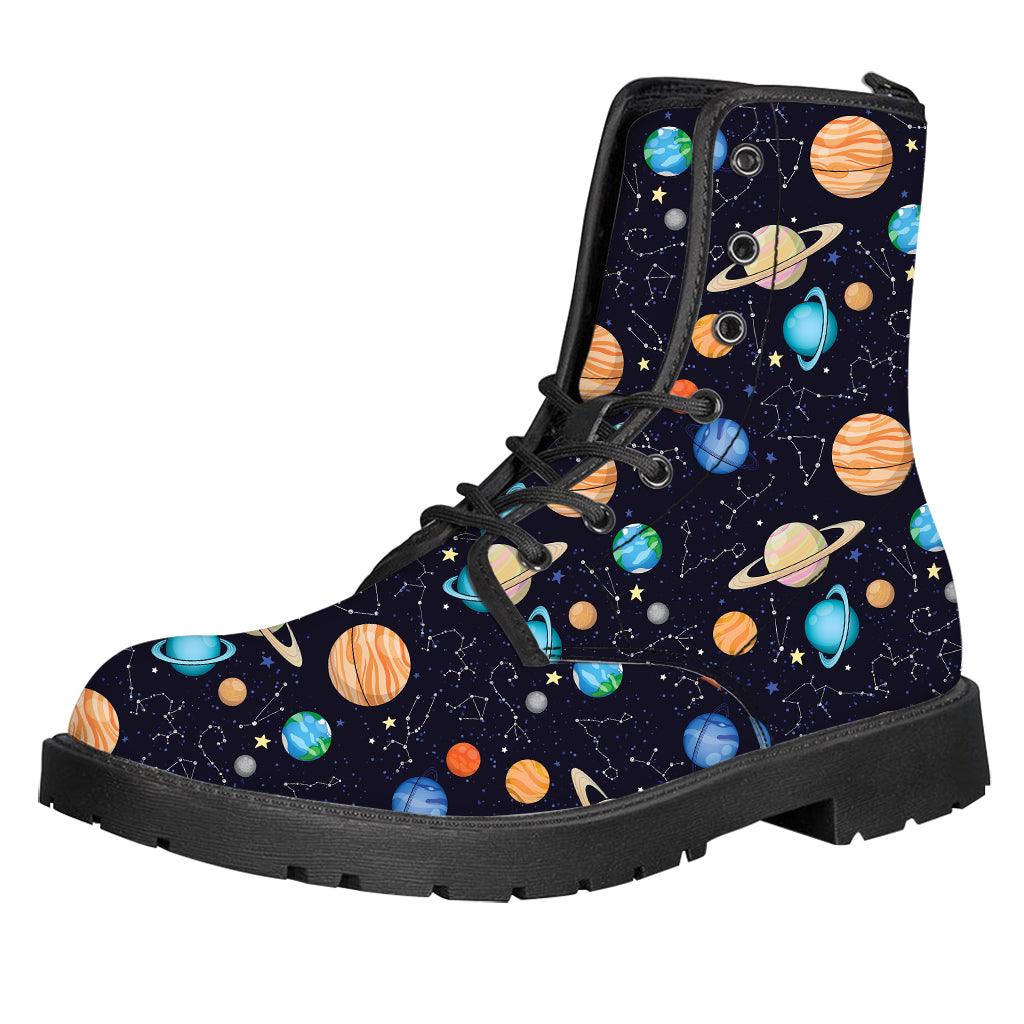 Constellations And Planets Pattern Print Leather Boots