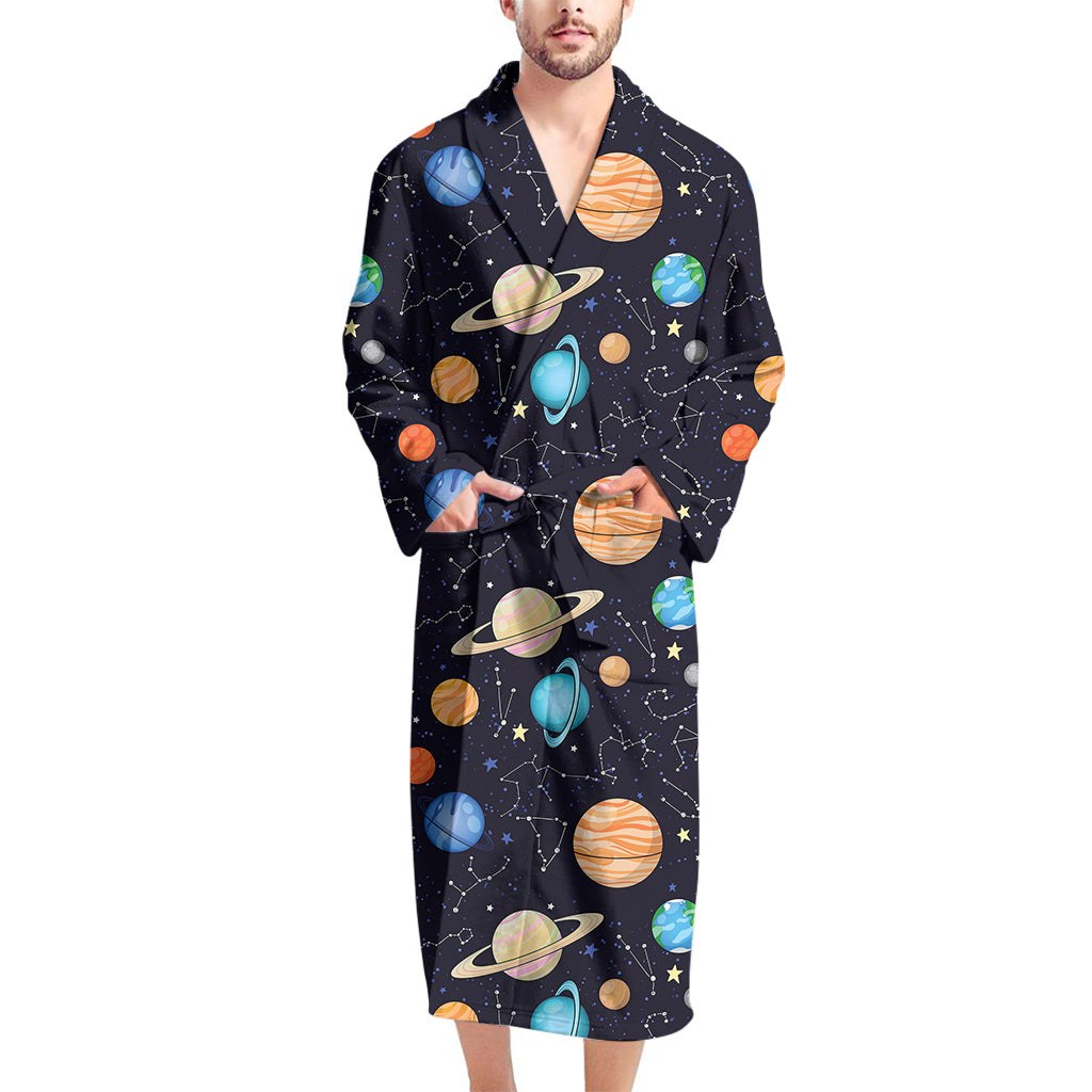 Constellations And Planets Pattern Print Men's Bathrobe