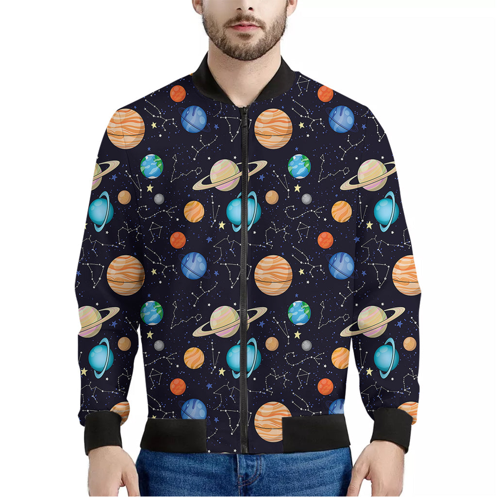 Constellations And Planets Pattern Print Men's Bomber Jacket