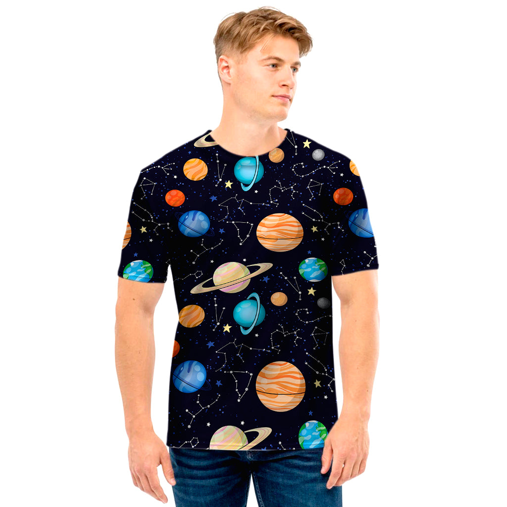 Constellations And Planets Pattern Print Men's T-Shirt