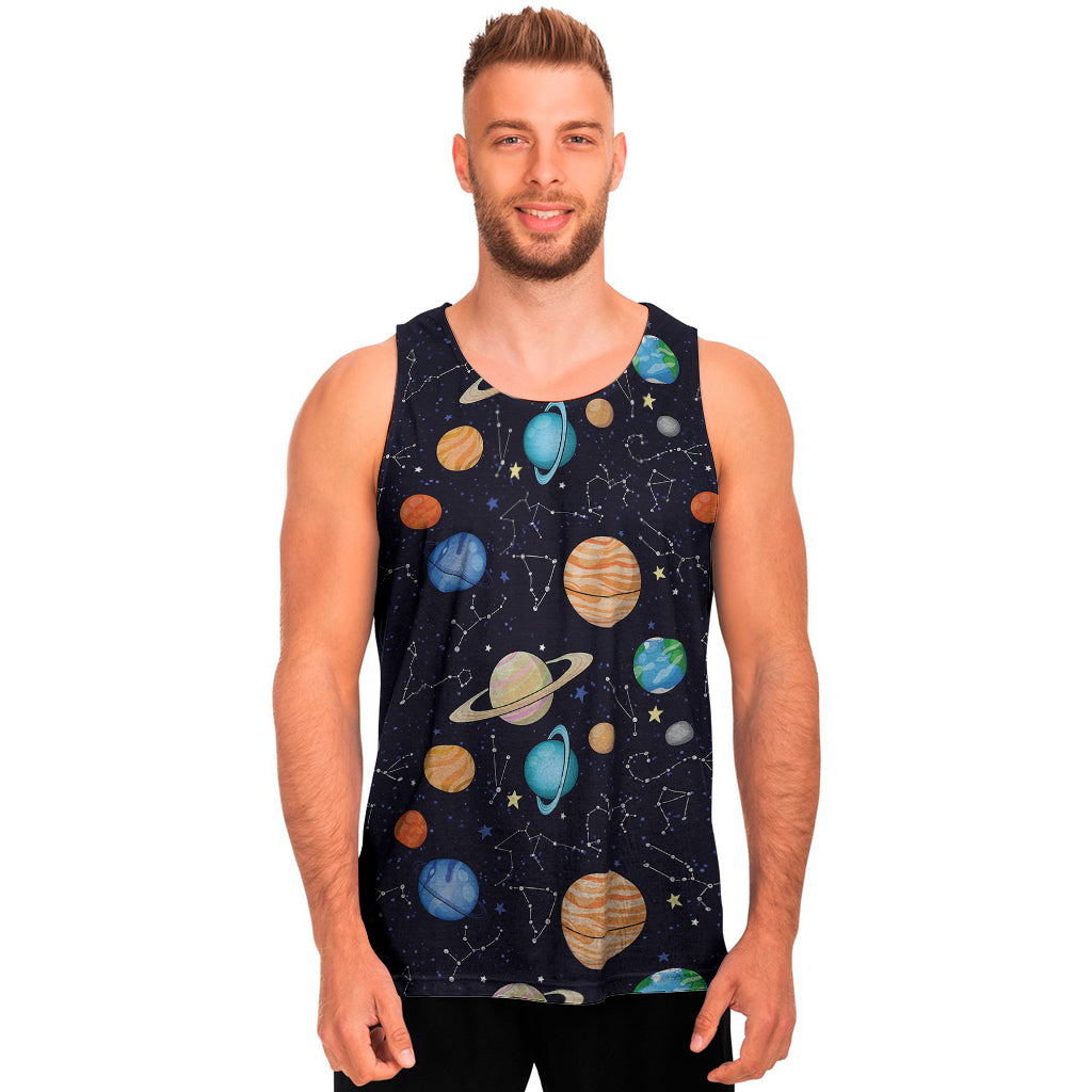 Constellations And Planets Pattern Print Men's Tank Top