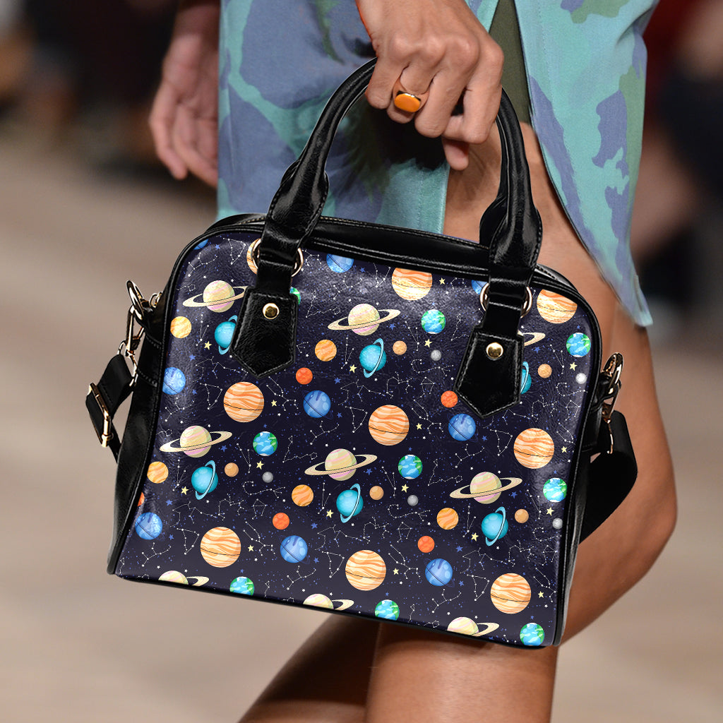 Constellations And Planets Pattern Print Shoulder Handbag