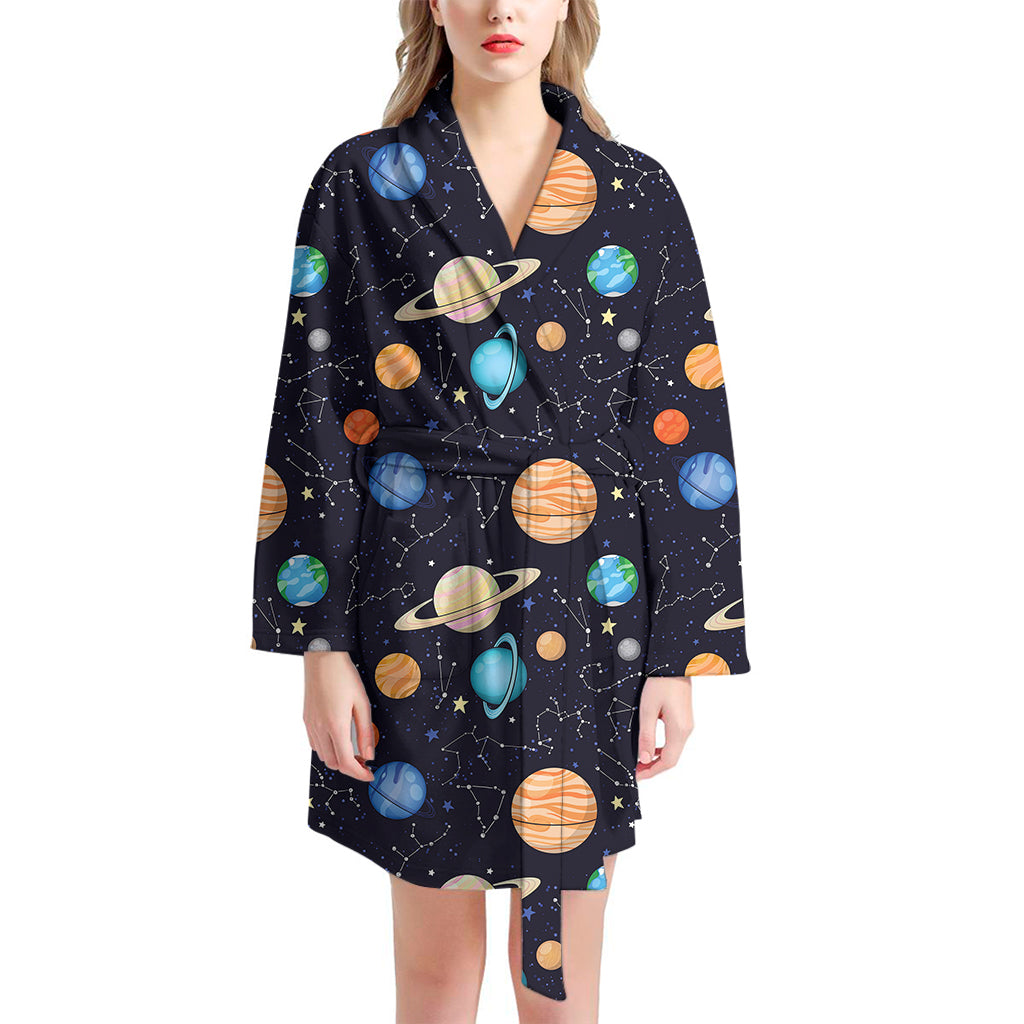 Constellations And Planets Pattern Print Women's Bathrobe