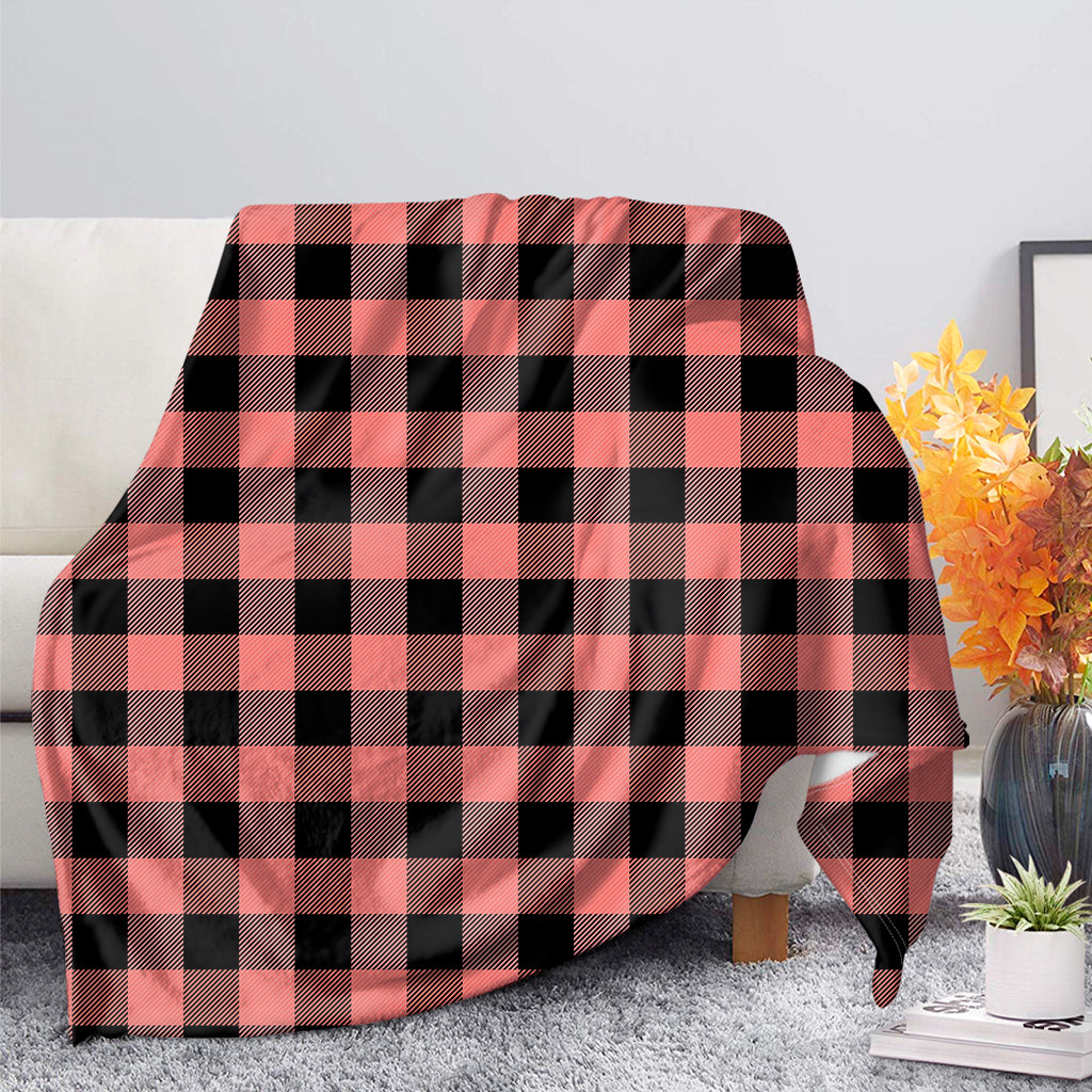 Coral Pink And Black Buffalo Check Print Blanket