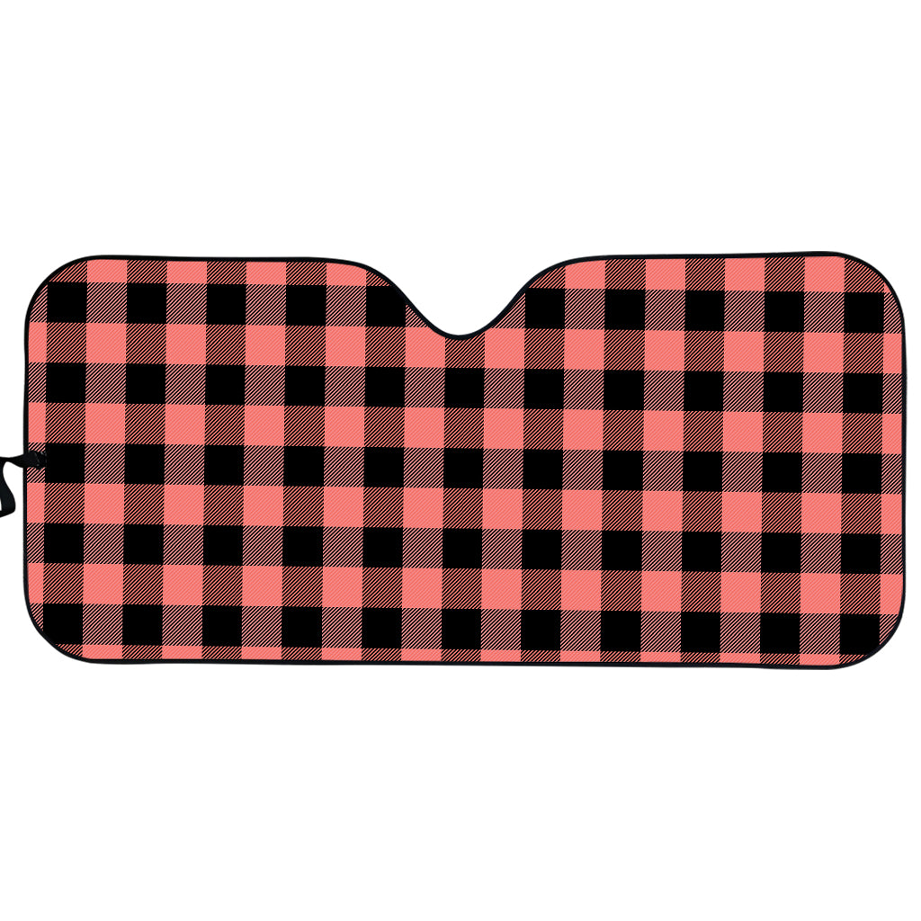 Coral Pink And Black Buffalo Check Print Car Sun Shade