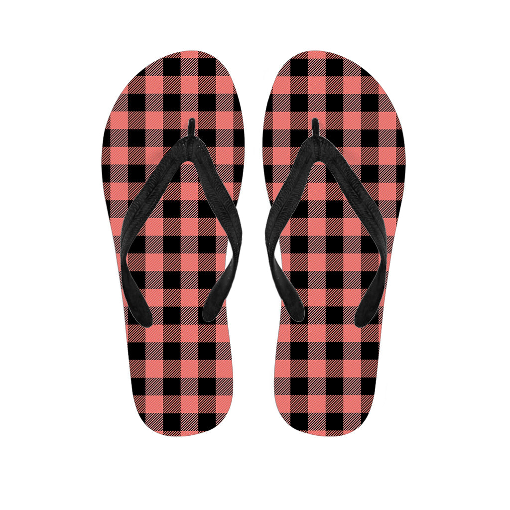 Coral Pink And Black Buffalo Check Print Flip Flops