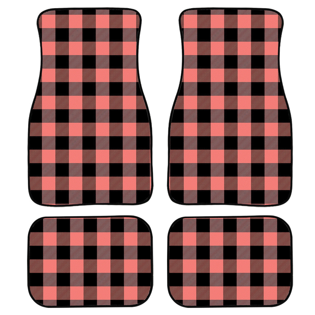 Coral Pink And Black Buffalo Check Print Front and Back Car Floor Mats