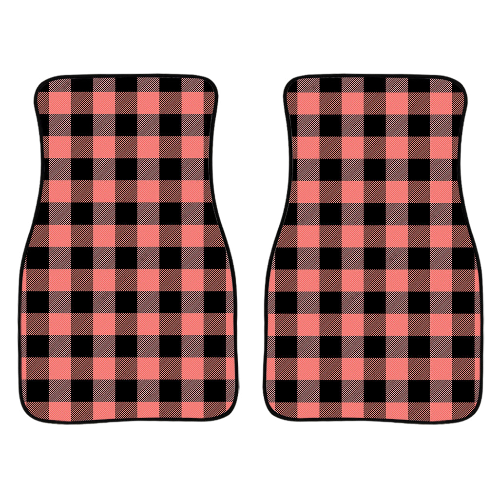 Coral Pink And Black Buffalo Check Print Front Car Floor Mats