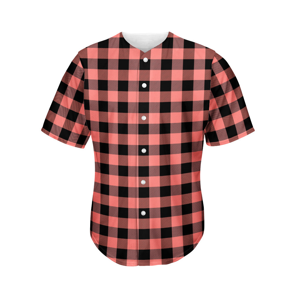 Coral Pink And Black Buffalo Check Print Men's Baseball Jersey