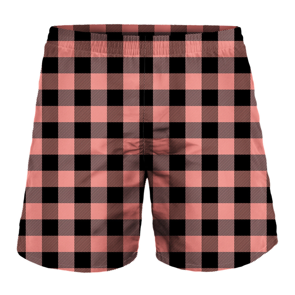 Coral Pink And Black Buffalo Check Print Men's Shorts