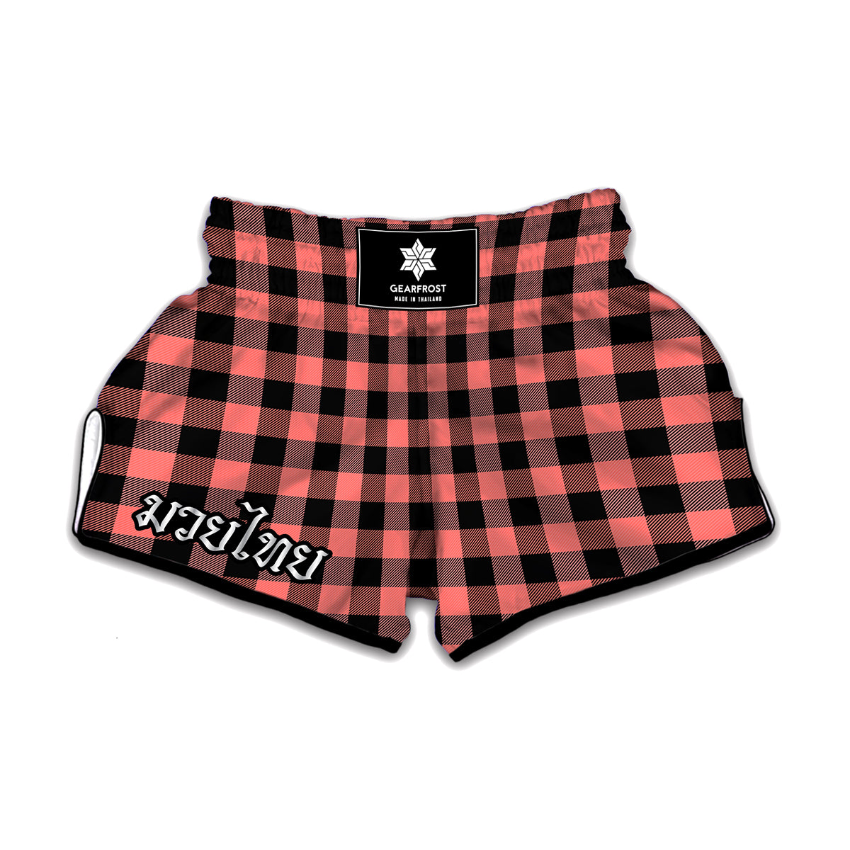 Coral Pink And Black Buffalo Check Print Muay Thai Boxing Shorts