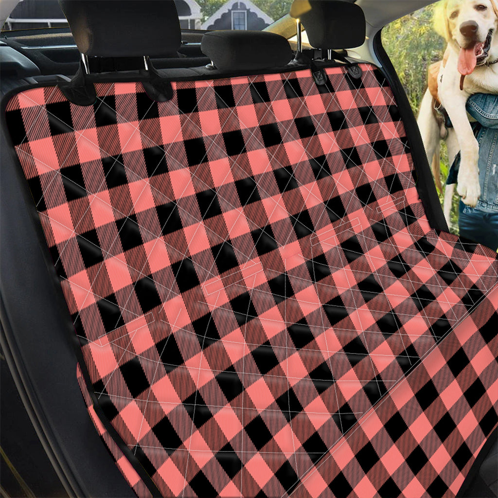 Coral Pink And Black Buffalo Check Print Pet Car Back Seat Cover