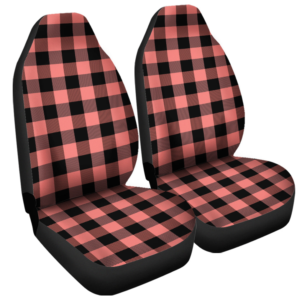 Coral Pink And Black Buffalo Check Print Universal Fit Car Seat Covers