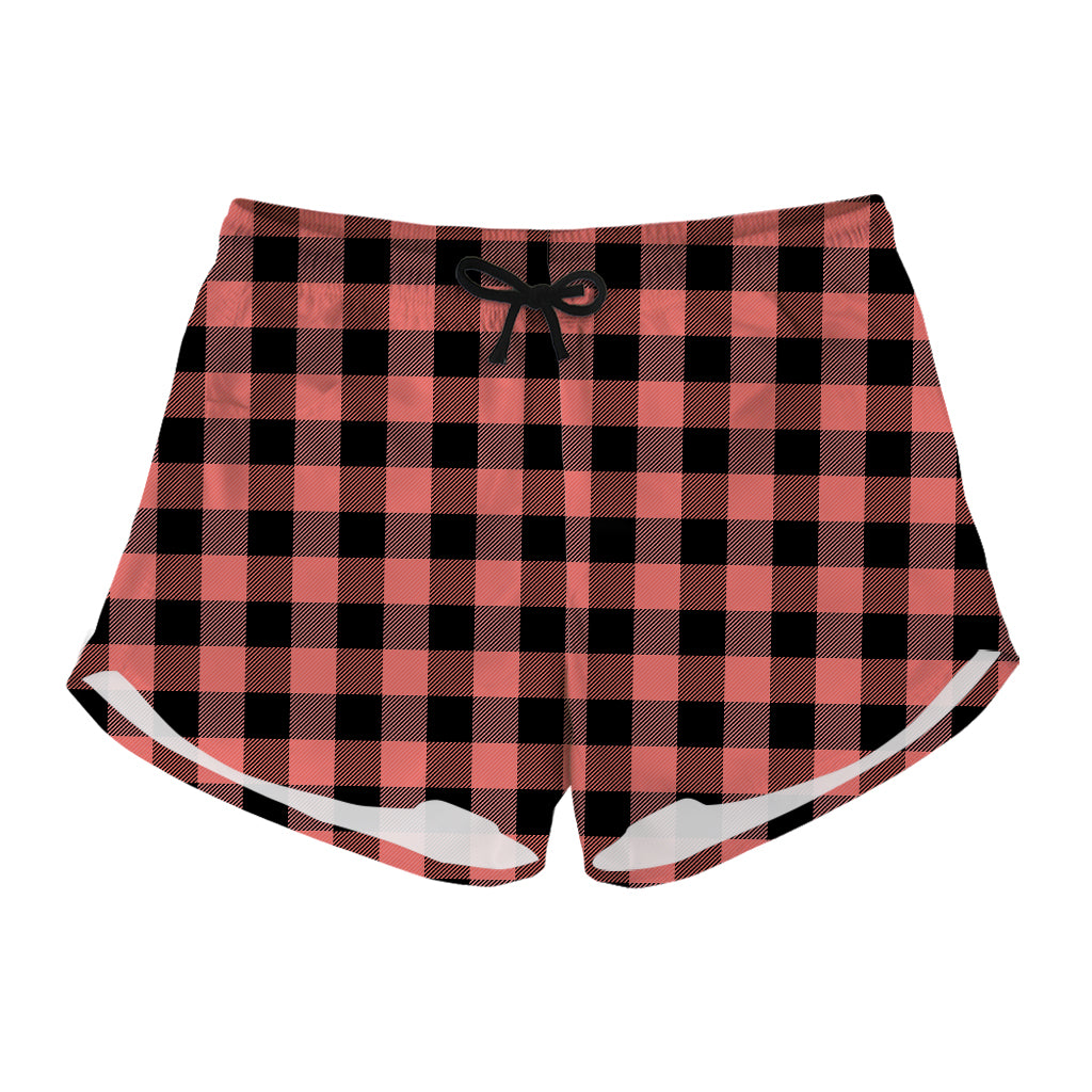 Coral Pink And Black Buffalo Check Print Women's Shorts