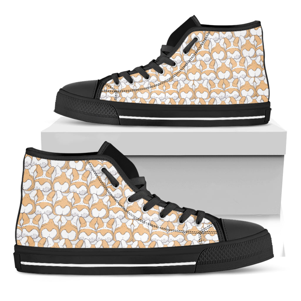 Corgi Butt Pattern Print Black High Top Shoes