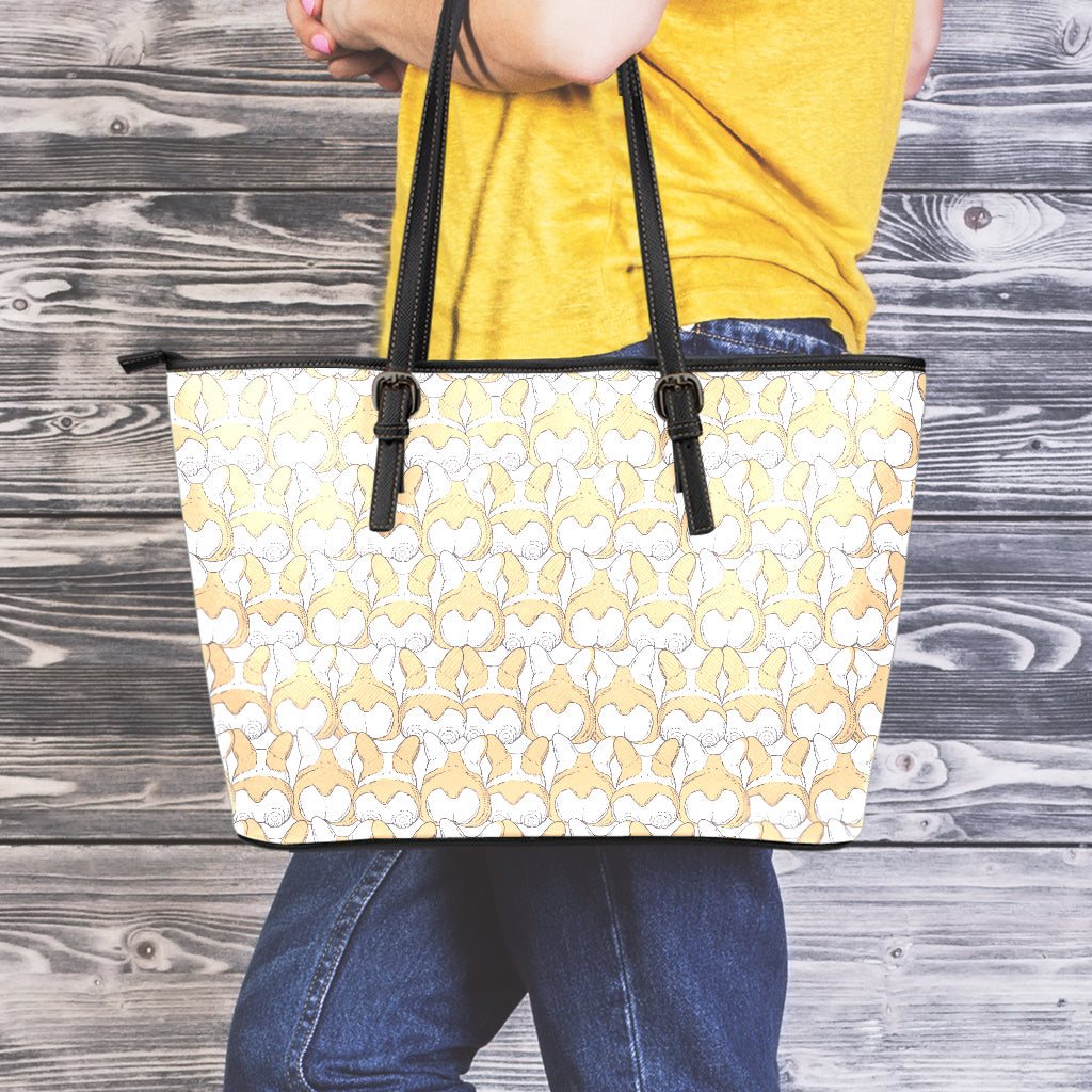 Corgi Butt Pattern Print Leather Tote Bag