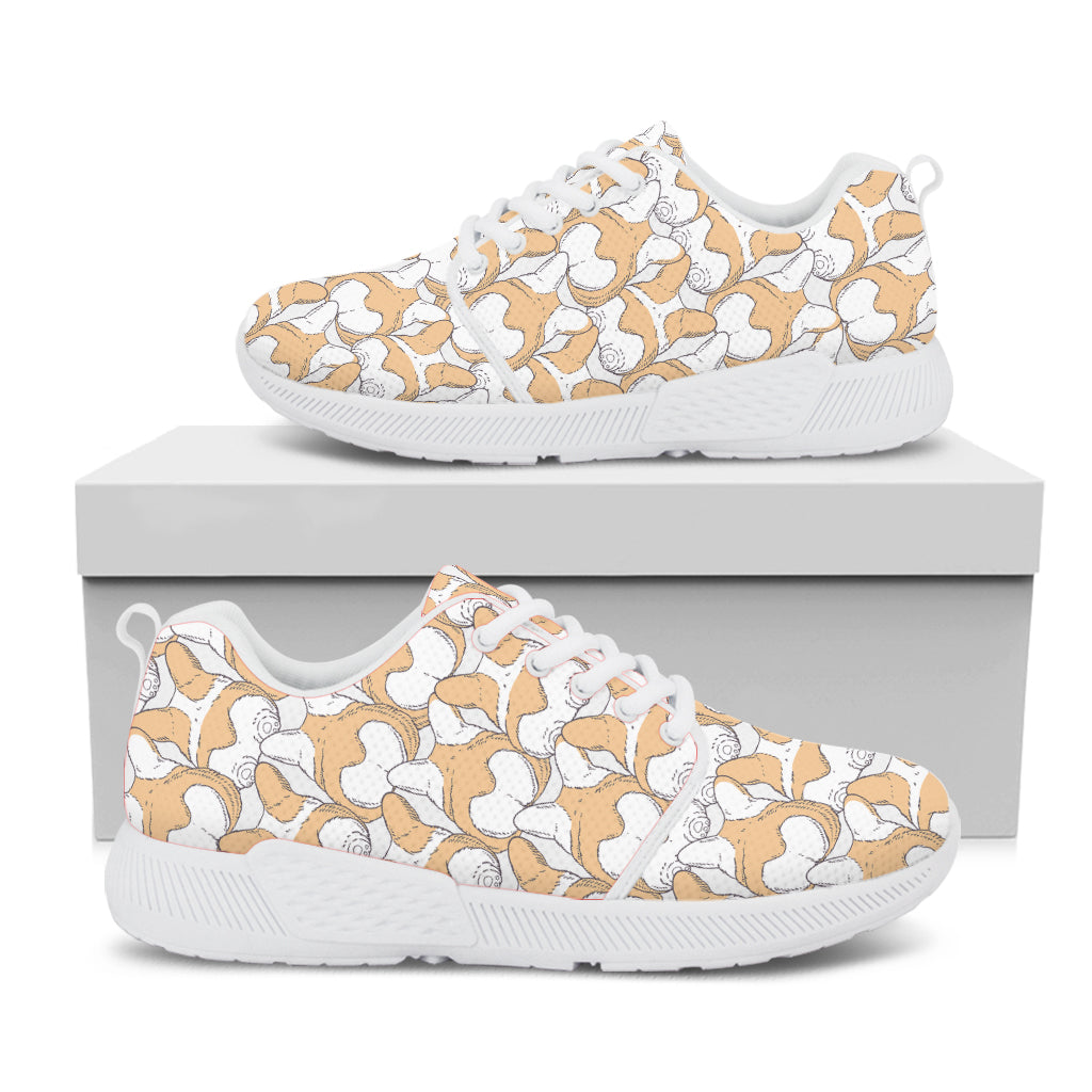 Corgi Butt Pattern Print White Athletic Shoes