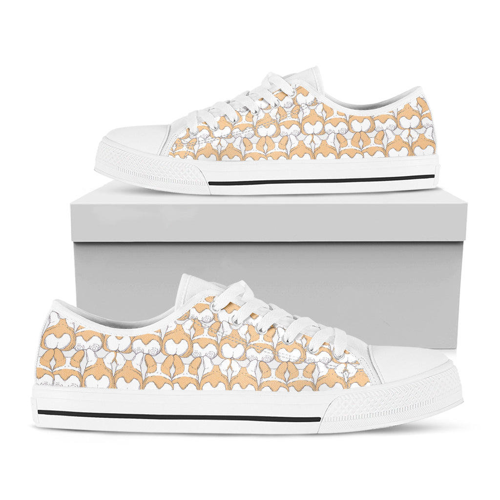 Corgi Butt Pattern Print White Low Top Shoes