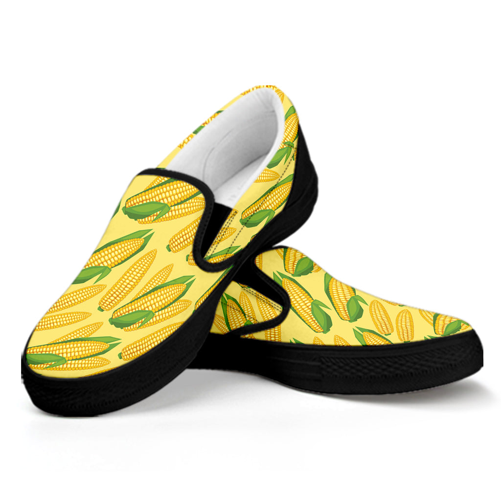 Corn Cob Pattern Print Black Slip On Shoes