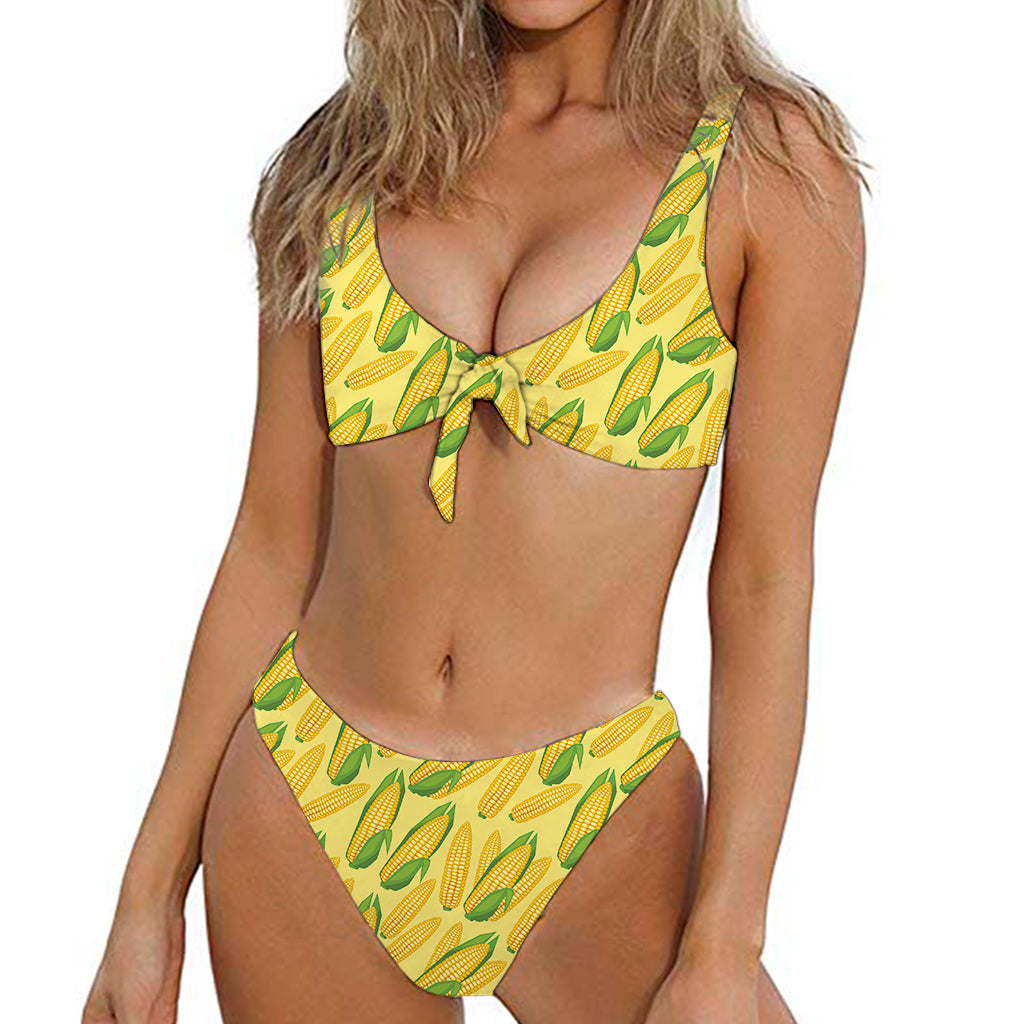 Corn Cob Pattern Print Front Bow Tie Bikini