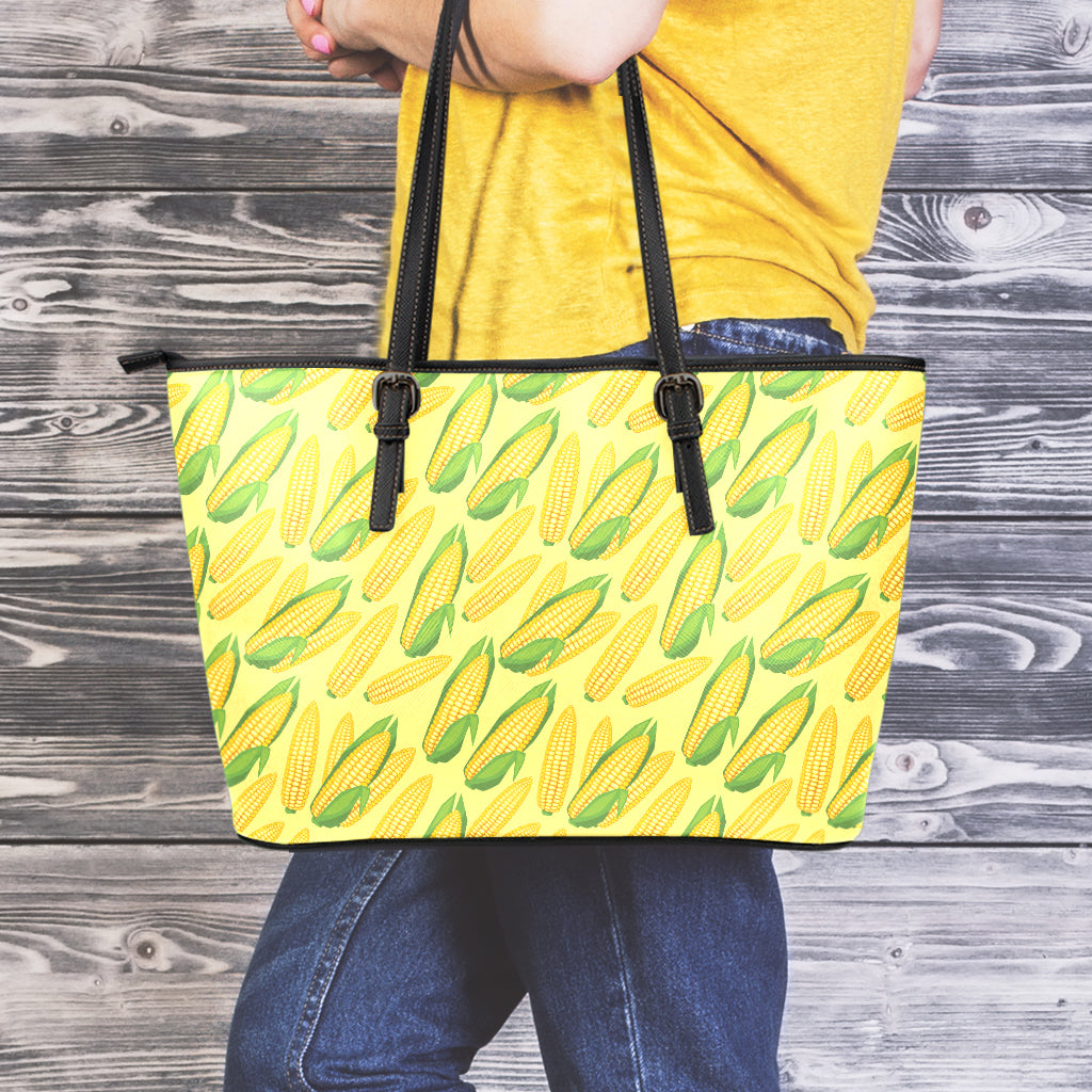 Corn Cob Pattern Print Leather Tote Bag