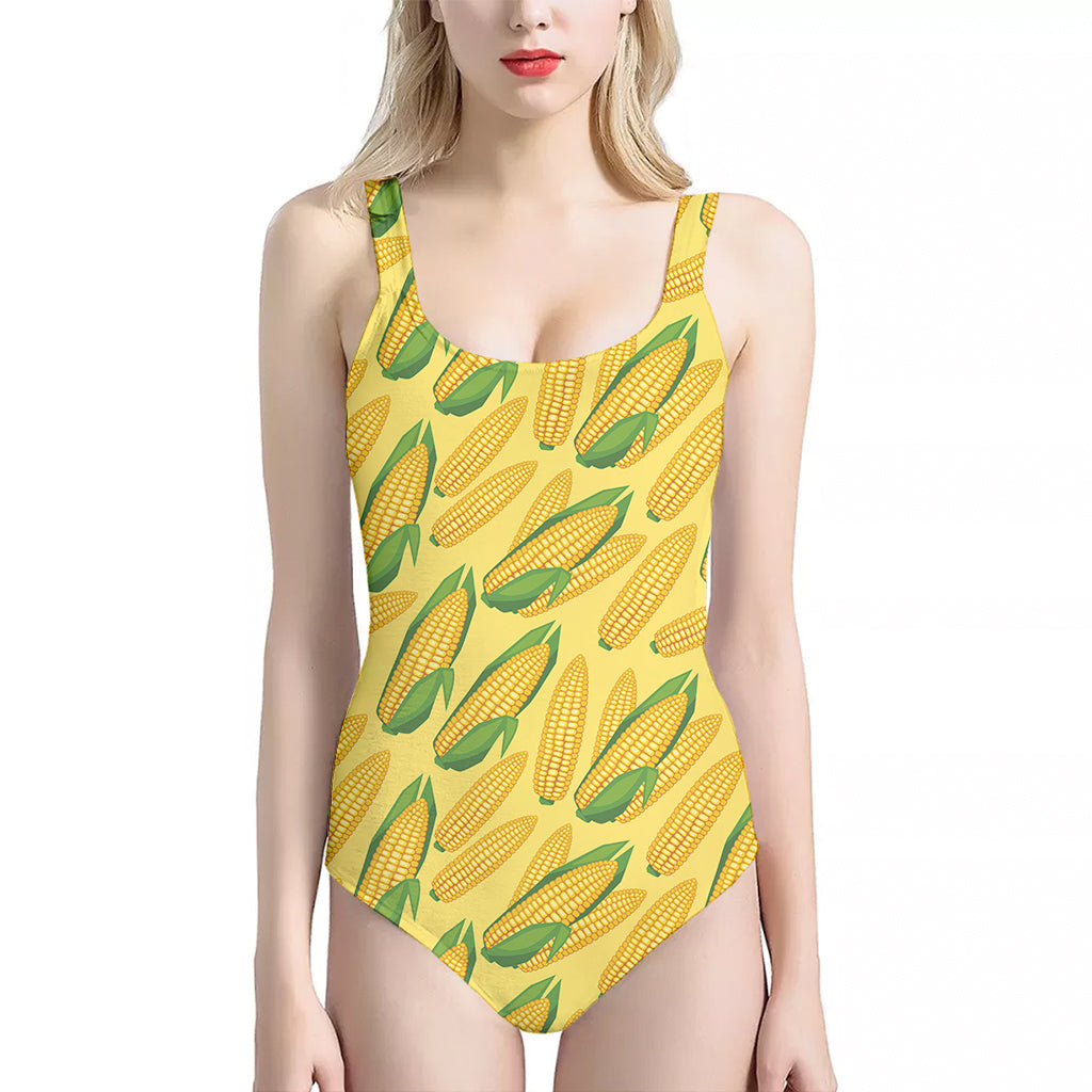 Corn Cob Pattern Print One Piece Halter Neck Swimsuit