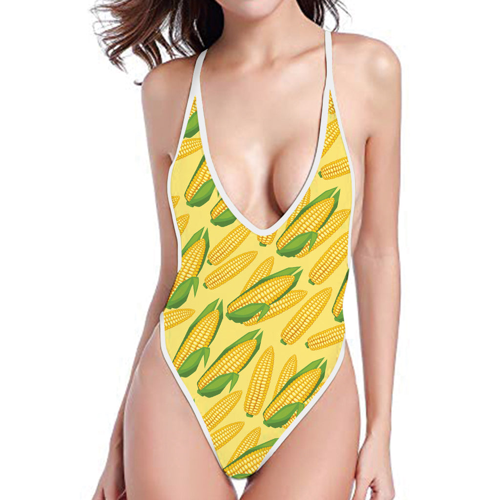 Corn Cob Pattern Print One Piece High Cut Swimsuit