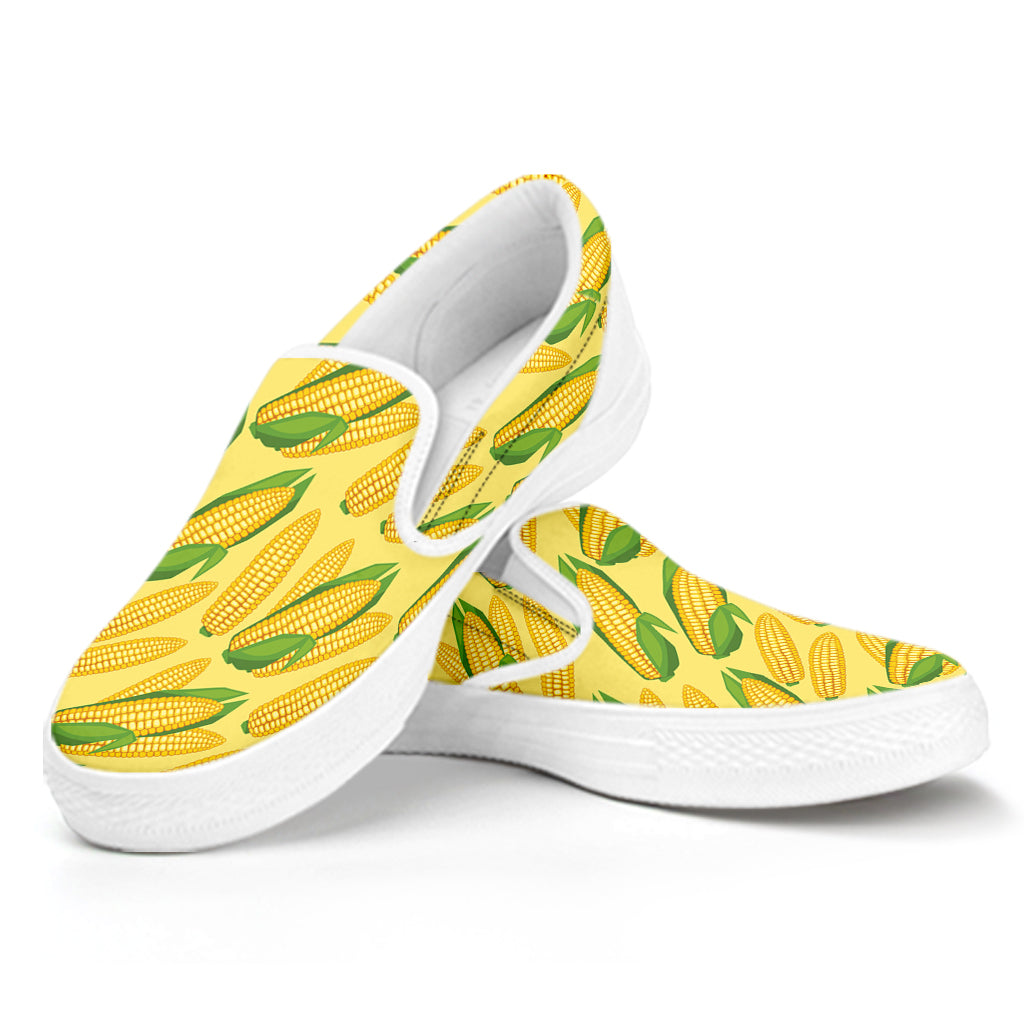 Corn Cob Pattern Print White Slip On Shoes