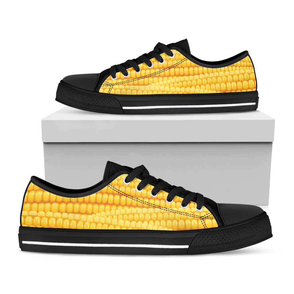 Corn Pattern Print Black Low Top Shoes