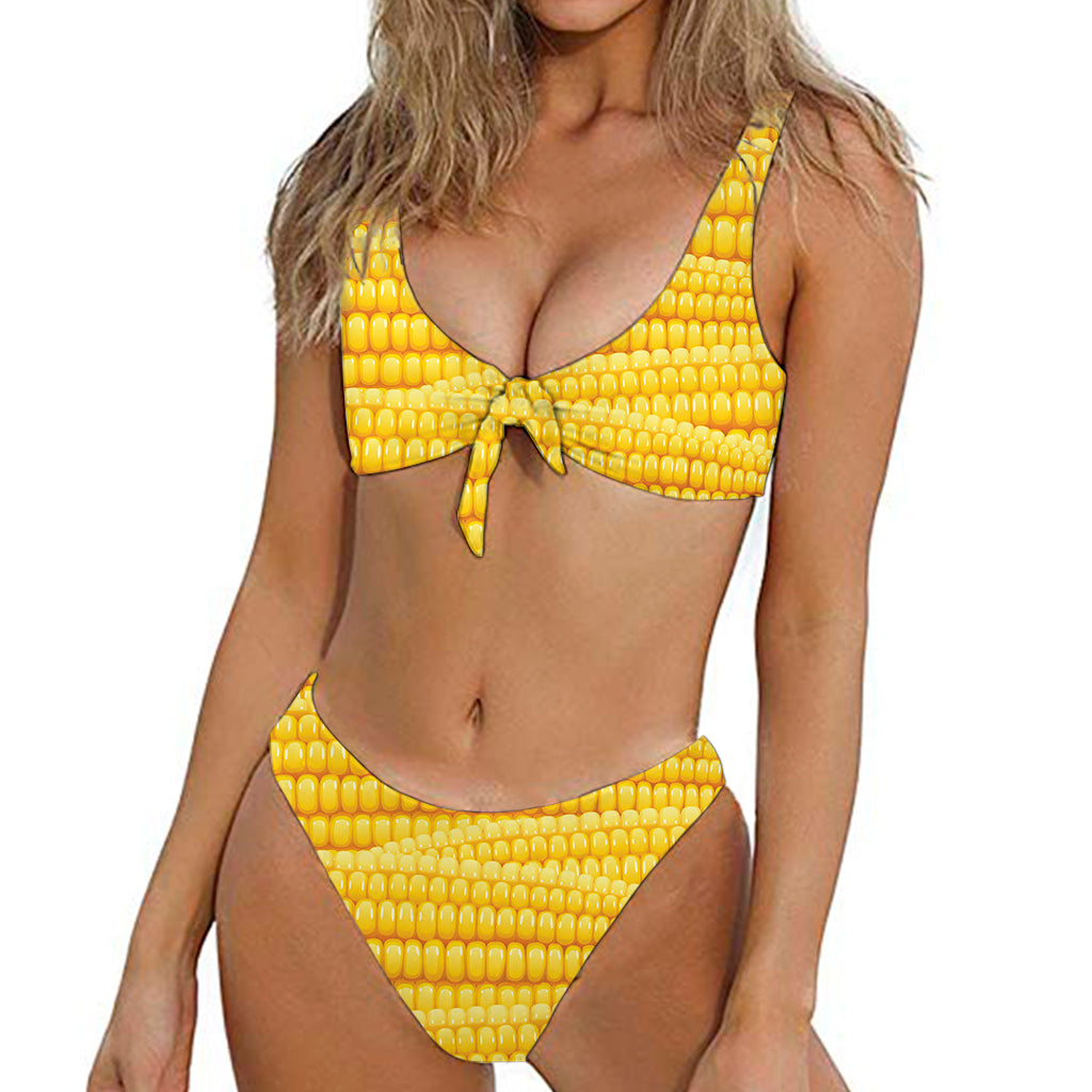 Corn Pattern Print Front Bow Tie Bikini