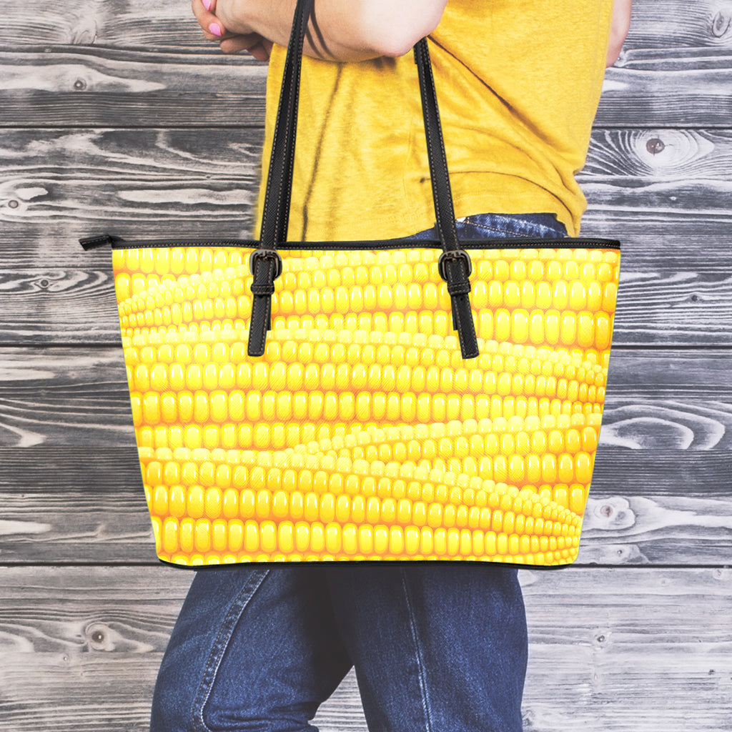 Corn Pattern Print Leather Tote Bag