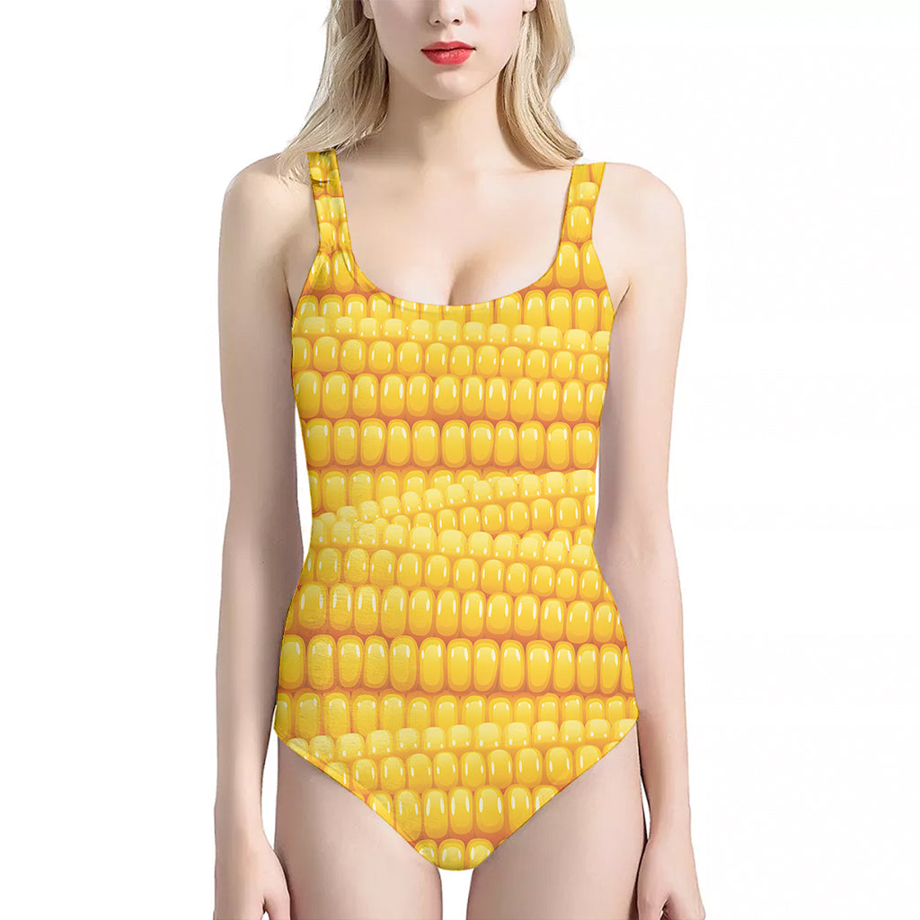 Corn Pattern Print One Piece Halter Neck Swimsuit